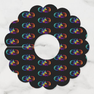 Étiquette Pour Verre De Vin Vibrant infinity with rainbow butterfly on black
