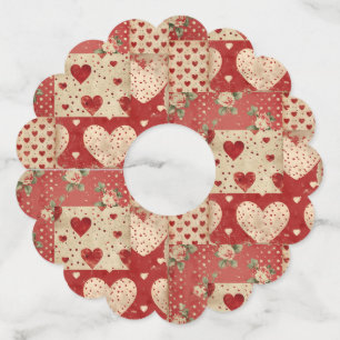 Étiquette Pour Verre De Vin Vintage Shabby Chic Red Patchwork Motif