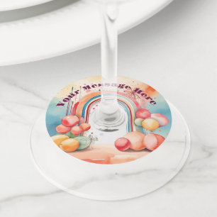 Étiquette Pour Verre De Vin Watercolor Rainbow Bliss Party