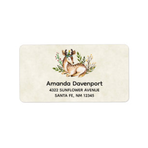 Étiquette Pretty Watercolor Deer Laying Down Boho