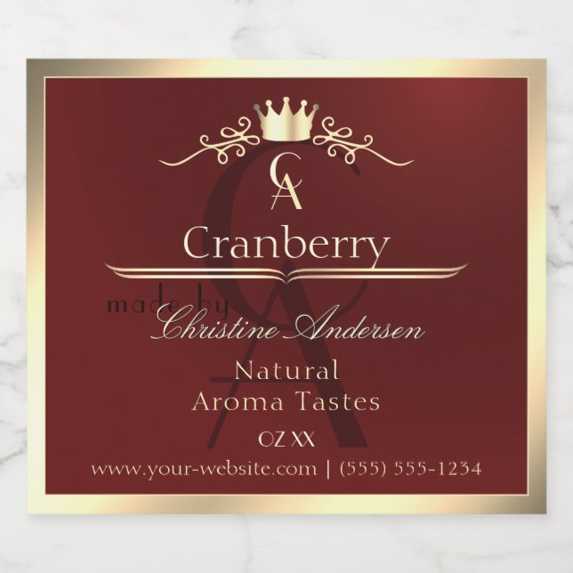 Étiquette produit rouge vin avec Monogramme cadre  (Étiquettes simples)