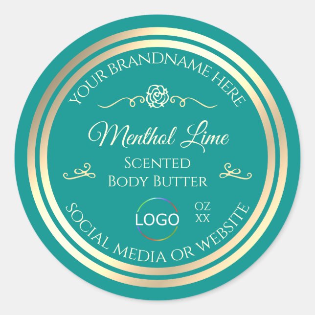 Étiquette produit Turquoise classique avec cadre e (Devant)