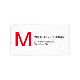 Étiquette Professionnel Rouge Blanc Monogramme Moderne Plain