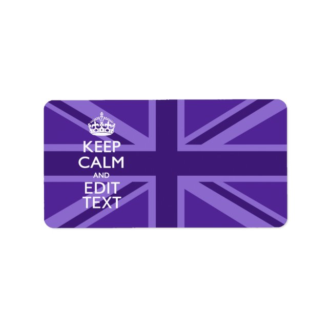 Étiquette Purple Accent Keep Calm and Your Text Union Jack (Devant)