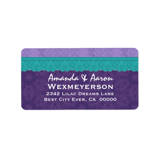 Étiquette Purple Damask et Turquoise Lace Mariage (Devant)