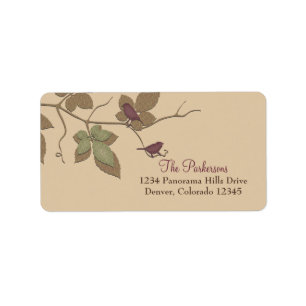 Étiquette Purple Green Birds Adresse Mariage de automne Feui
