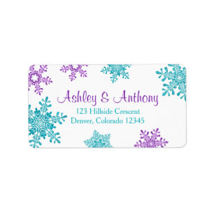 Étiquette Purple Turquoise Snowflake Mariage Adresse de reto