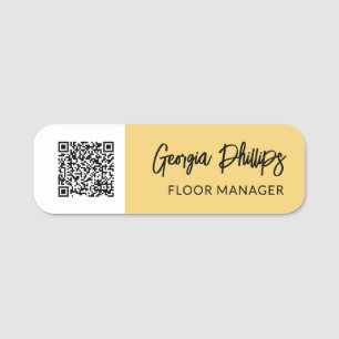 Étiquette QR Code en écriture brosse jaune et blan