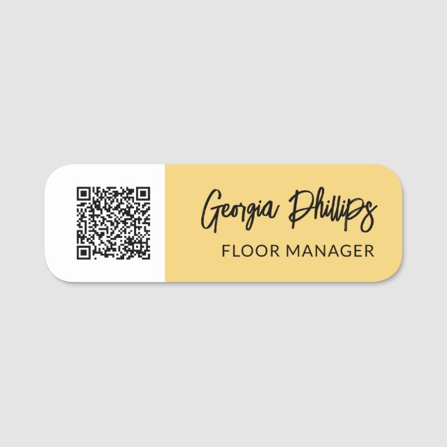 Étiquette QR Code en écriture brosse jaune et blan (Devant)
