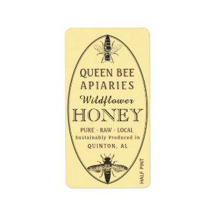 Étiquette Queen Bee Honey avec adresse ovale ou taille d'exp