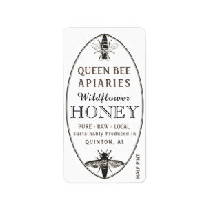 Étiquette Queen Bee Honey with Oval Address or Shipping Size