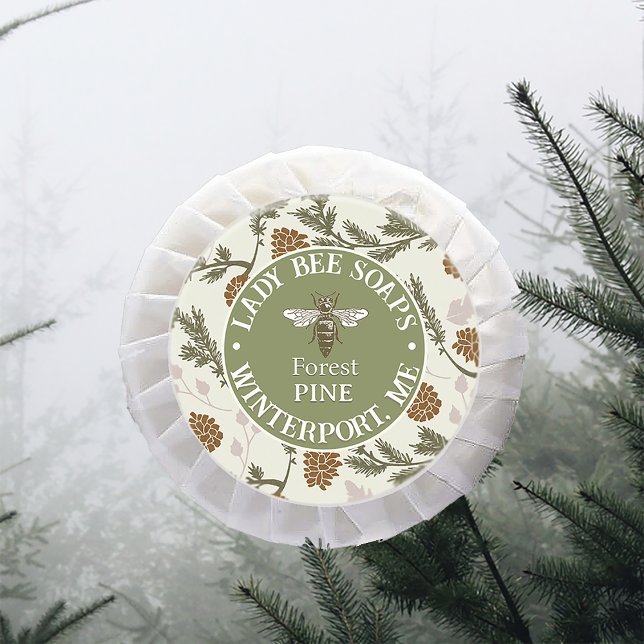Étiquette Queen Bee Soap avec Pine Bough et Cones (Créateur téléchargé)