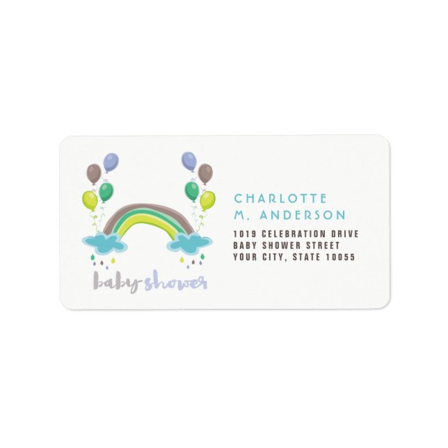 Étiquette Rainbow & Balloons Boy Baby shower Adresse de reto (Devant)