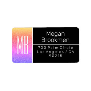 Étiquette Rainbow Glitter/B&W/DIY Name Address Monogram
