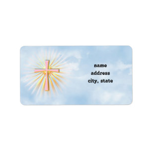 Étiquette Rayons de lumière de la Croix Religieuse (W/Clouds