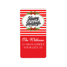 Red and White Happy Holiday Return Address Label