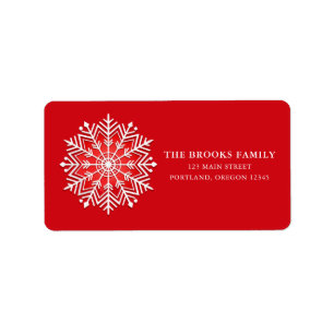 Étiquette Red and White Snowflake Christmas Adresse de retou