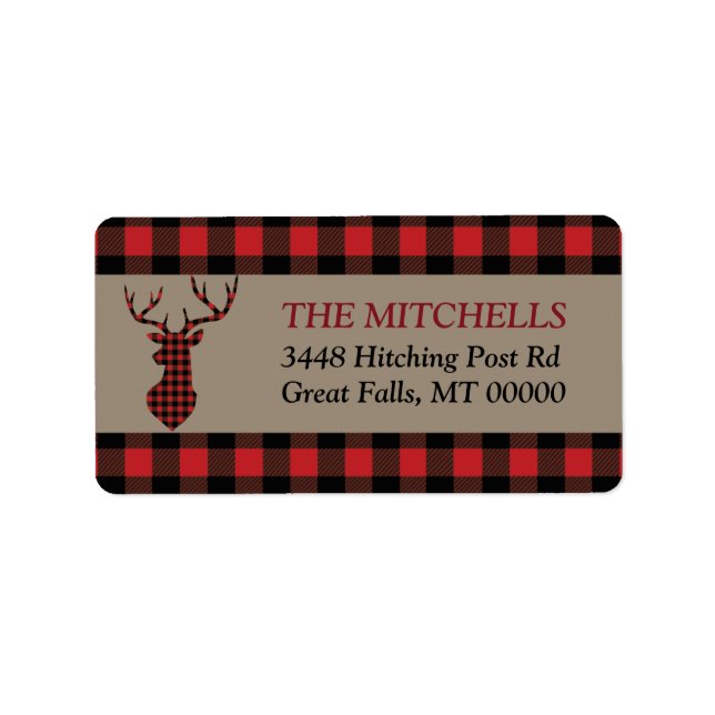 Étiquette Red Buffalo Plaid Border Deer (Devant)