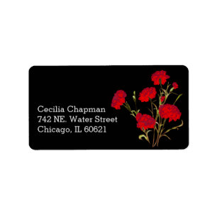 Étiquette Red Carnation Flower Adresse de retour personnalis