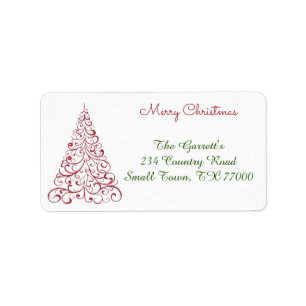 Étiquette Red Christmas Tree Fancy Adresse personnalisée