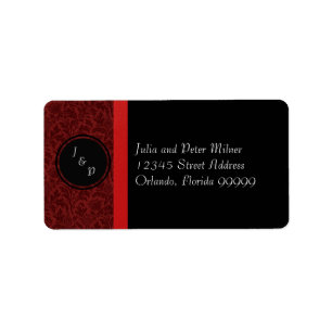 Étiquette Red Damask & Red Bow - Address Label