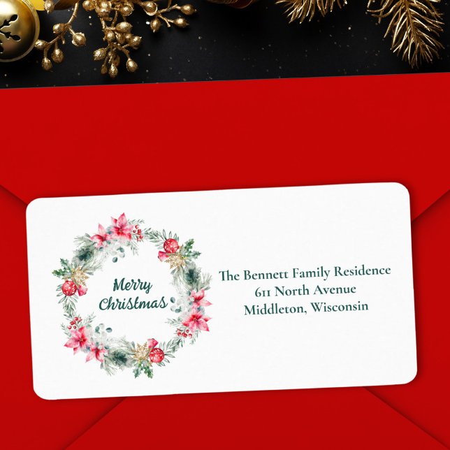 Étiquette Red Green Fêtes Noël couronne Adresse de retour (Créateur téléchargé)