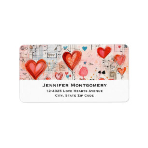 Étiquette Red Hearts Whimsical Love Motif