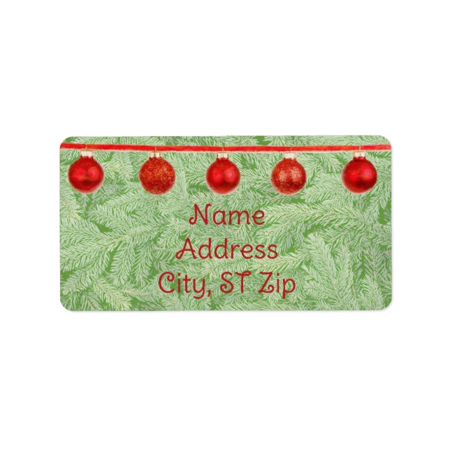 Étiquette Red Ornaments Green Tree Personal Address Label (Devant)