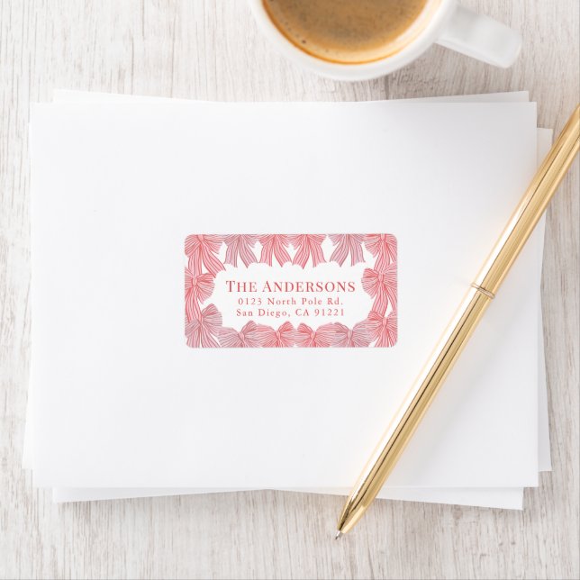 Étiquette Red & Pink Bow Frame Holiday Adresse de retour (En situation)