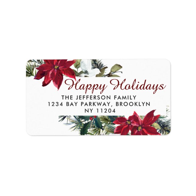 Étiquette Red Poinsettia Christmas Retour Adresse Label (Devant)