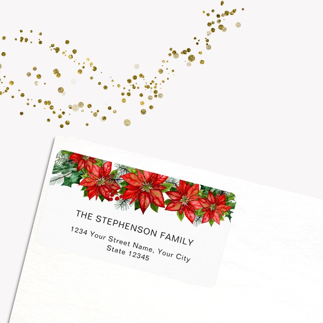 Étiquette Red Poinsettia Festive Noël Adresse de retour (Créateur téléchargé)