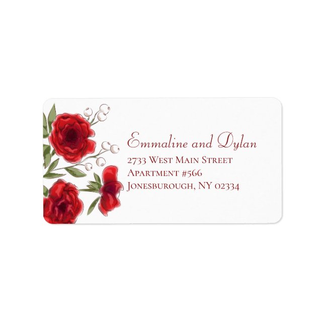 Étiquette Red Rose Romantic Wedding Address Labels (Devant)