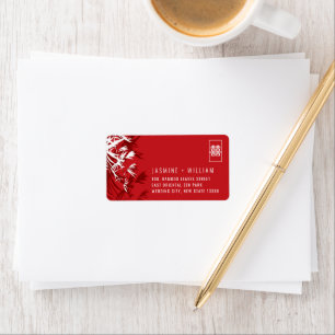 Étiquette Red & White Bamboo Feuille Adresse du Mariage chin