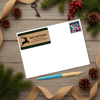 Étiquette Reinder vert et noir Plaid Noël personnalisé