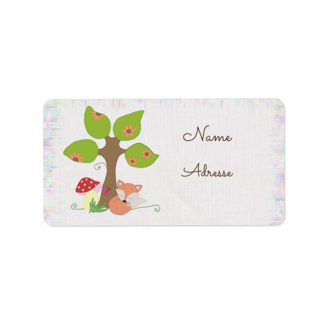 Étiquette renard sous l'arbre (Devant)