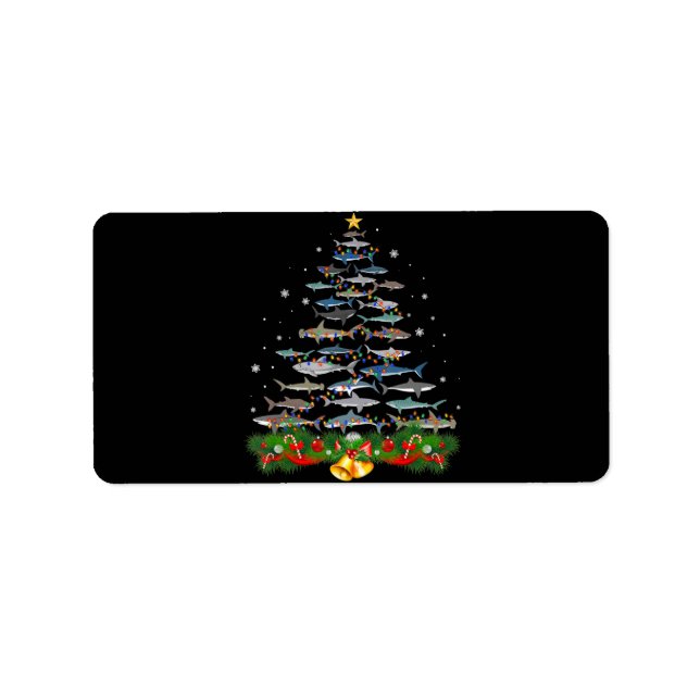 Étiquette Requin Noël Arbre de requin Amateurs de cadeaux (Devant)