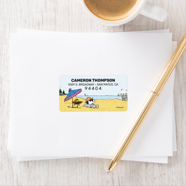 Étiquette Retraite | Snoopy & Woodstock sur la plage (En situation)