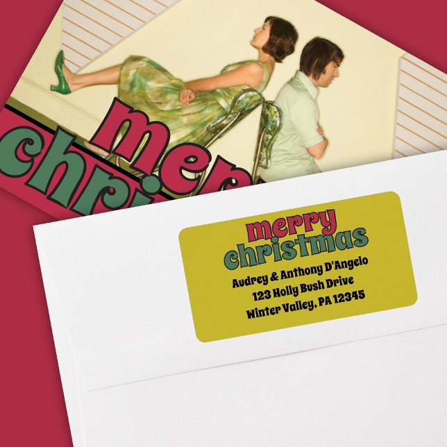Étiquette Retro 1970s Joyeux Noël Adresse de retour (Créateur téléchargé)