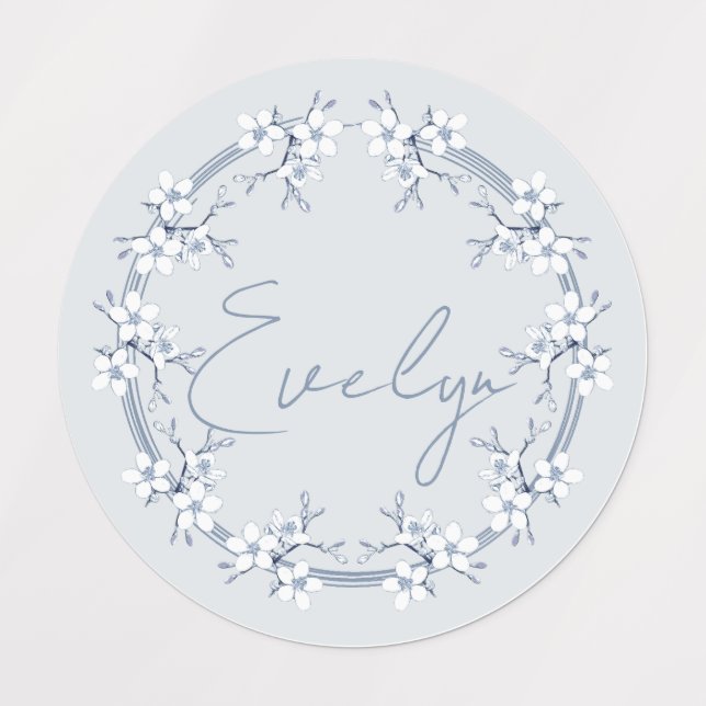 Étiquette rond Design gris bleu classique (Design 1)