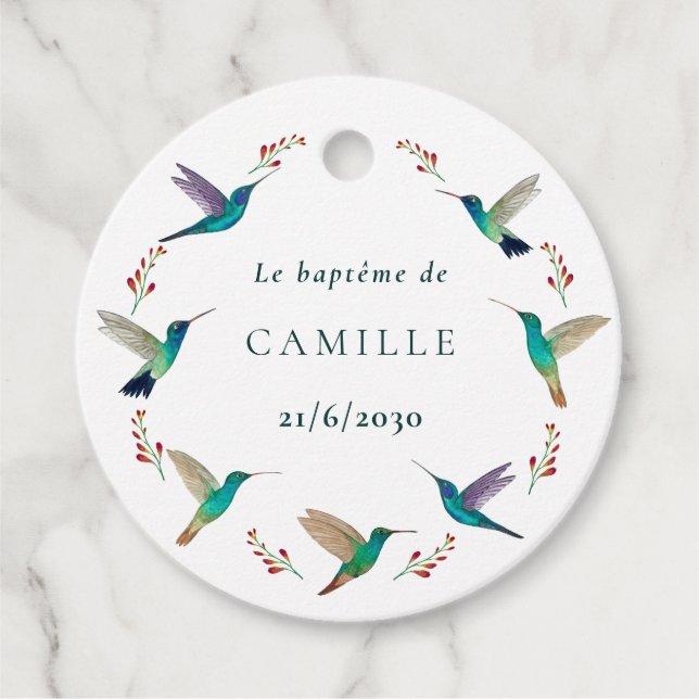 Etiquette ronde baptême favour tags (Front)