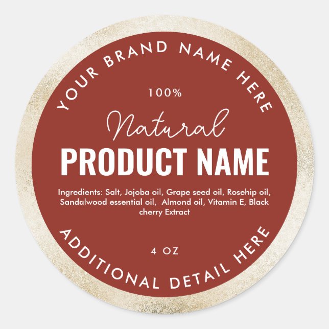 Étiquette ronde produit en feuille de faux beige (Devant)