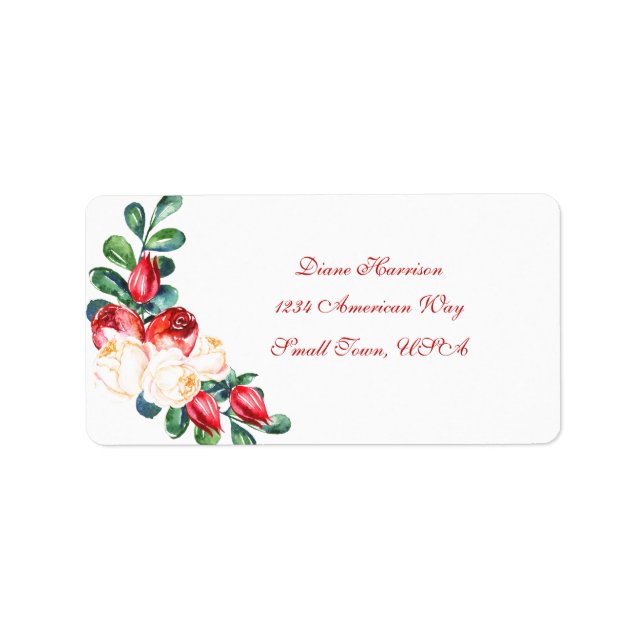 Étiquette Rose et Berry Mariage de tiges d'aquarelle (Devant)