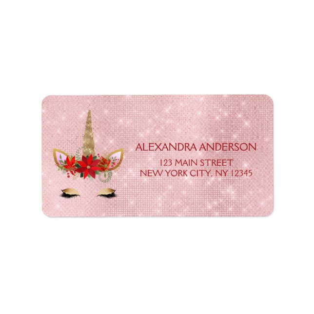 Étiquette Rose Gold - Blush Pink Christmas Unicorne (Devant)
