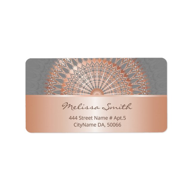 Étiquette Rose Gold Grey Mandala (Devant)