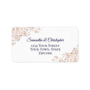 Étiquette Rose Gold & Navy Blue Elegant Mariage Adresse