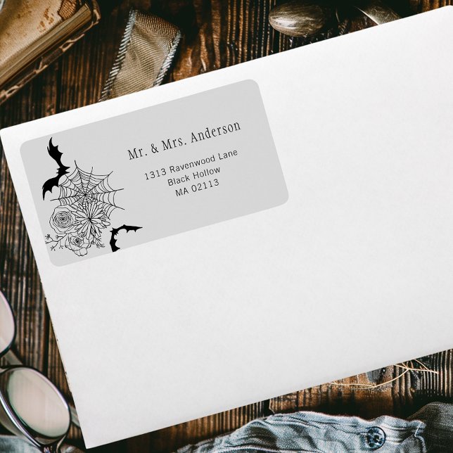 Étiquette Rose gothique Bat Spiderweb Grey Mariage Adresse (Créateur téléchargé)