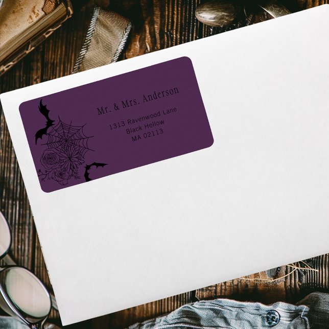 Étiquette Rose gothique Bat Spiderweb Purple Mariage Adresse (Créateur téléchargé)