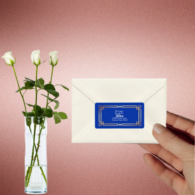 Étiquette Rose moderne Gold Frontière Marine Blue Adresse de (Créateur téléchargé)