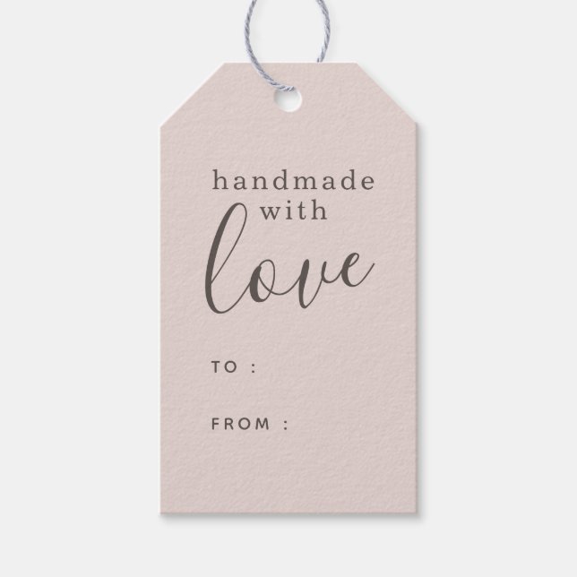 Étiquette Rose Poussiéreuse Fabriquée avec Amour (Devant)