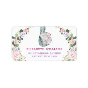 Étiquette Rose violet Rose verdure dormant bébé Eléphant